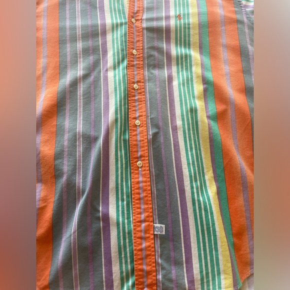 Vintage 80s Ralph Lauren Pastel Rainbow Stripe Cotton Long Sleeve Dress Shirt XL - Picture 13 of 16